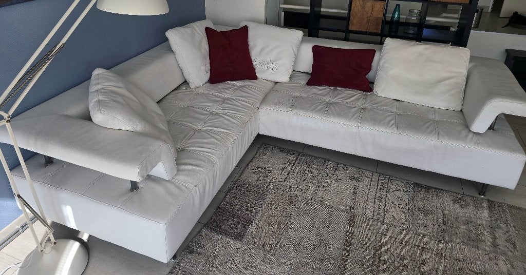 Witte Montèl hoekbank (leer, 235 x 290 cm), Ophalen, 250 tot 300 cm, Gebruikt, Hoekbank