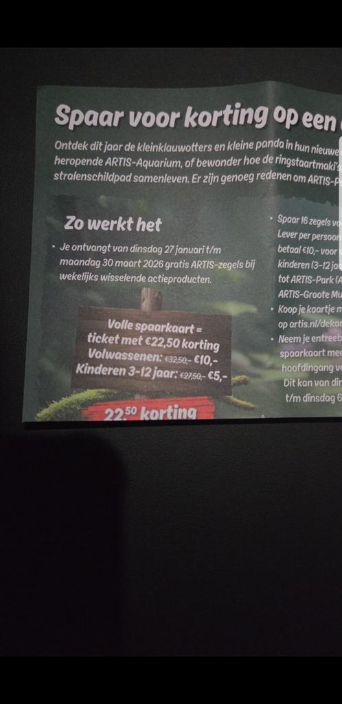 Artis Dekamarkt Korting Tickets €10 per stuk, Eén persoon, Kortingskaart