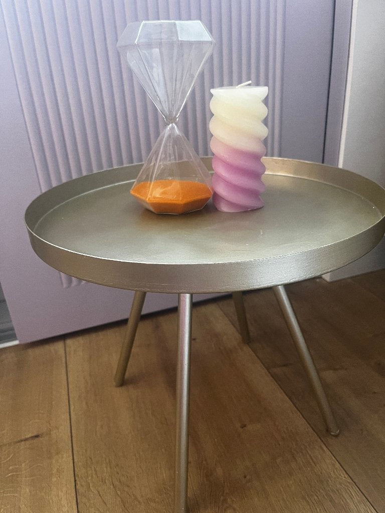 Rond Bijzettafeltje in Metallic Rose Gold side table, Ophalen, 50 tot 100 cm, Rond, Zo goed als nieuw