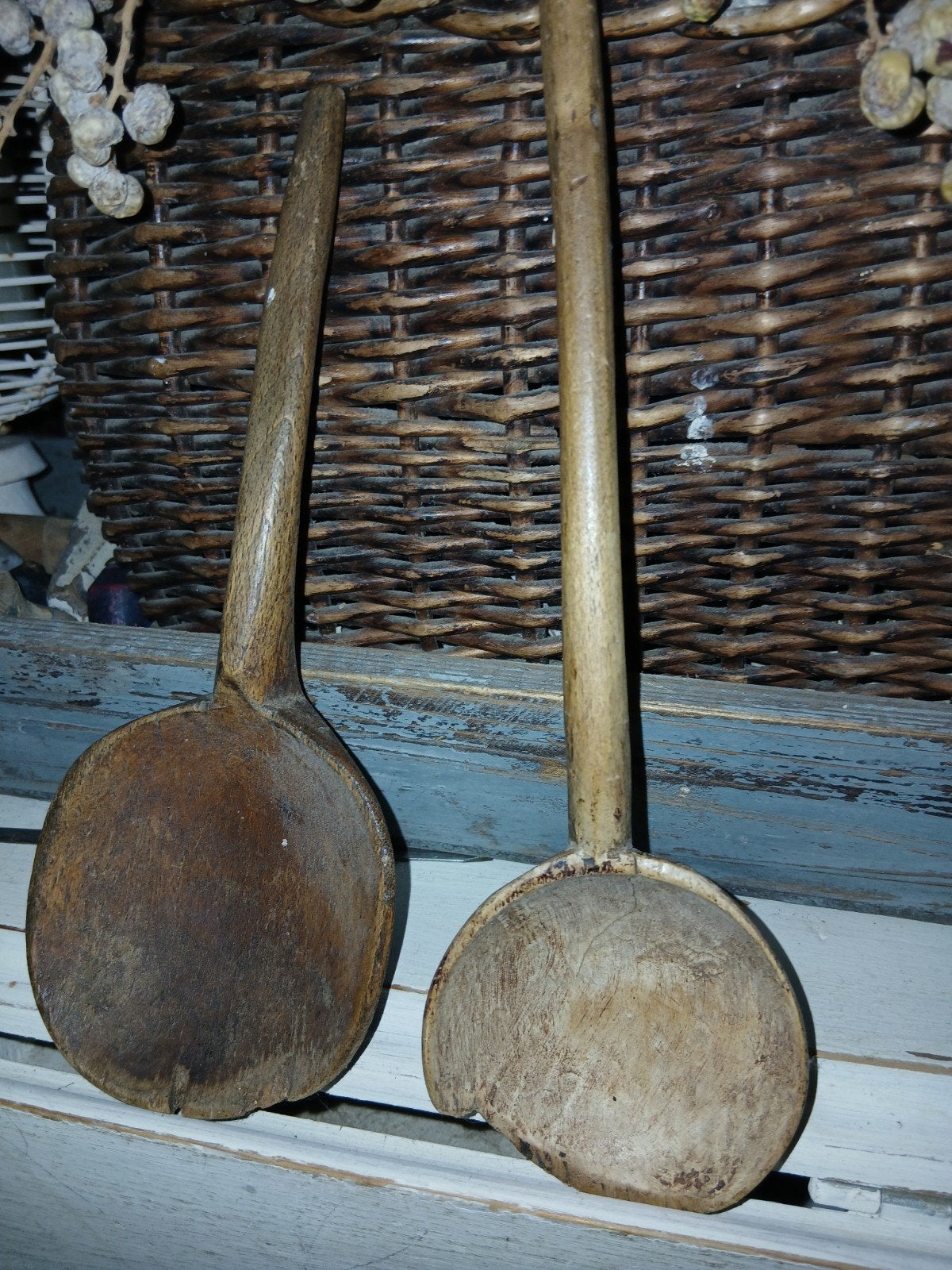 2 antieke houten pollepels/keukenlepels, Ophalen of Verzenden