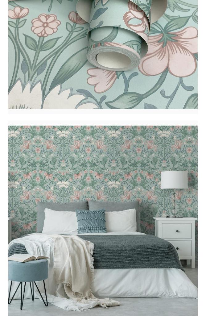 12906 bloemen behang met Jugendstil gevoel swiet, Verzenden, 75 m² of meer, Roze