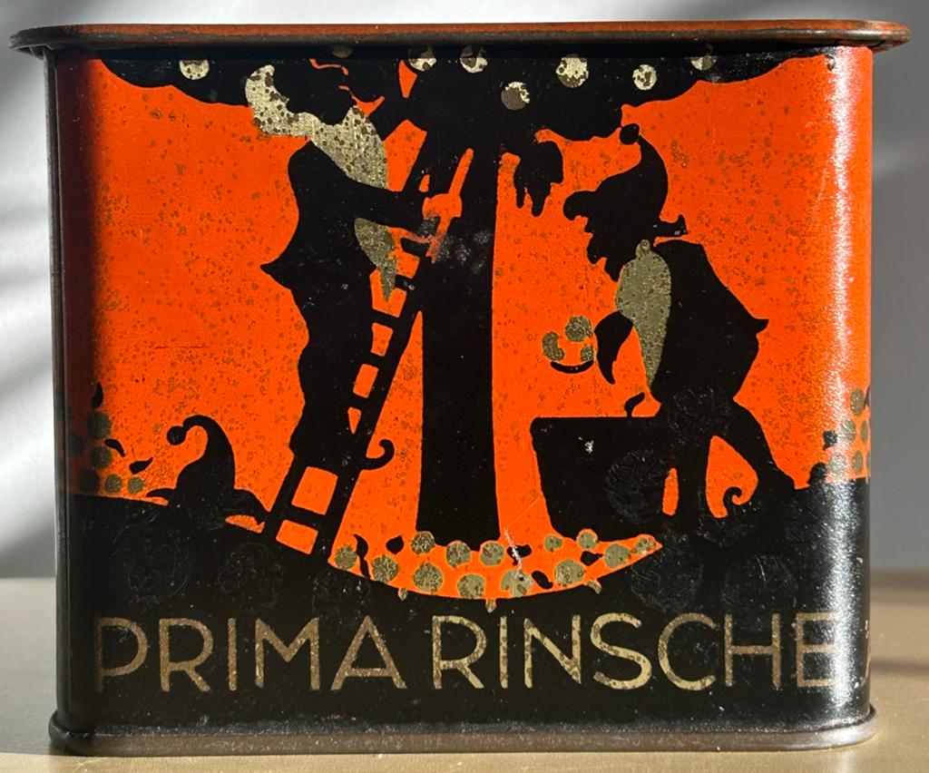 Zeldzaam art deco blik PRIMA RINSCHE APPELSTROOP kabouters, Verzamelen, Blikken, Verzenden, Zo goed als nieuw, Overige, Overige merken
