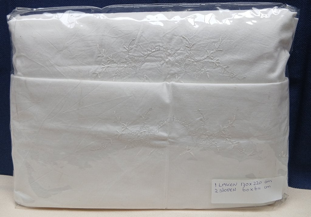 Vintage lakenset 2 persoons, Wit, Overige typen, Katoen, Ophalen of Verzenden