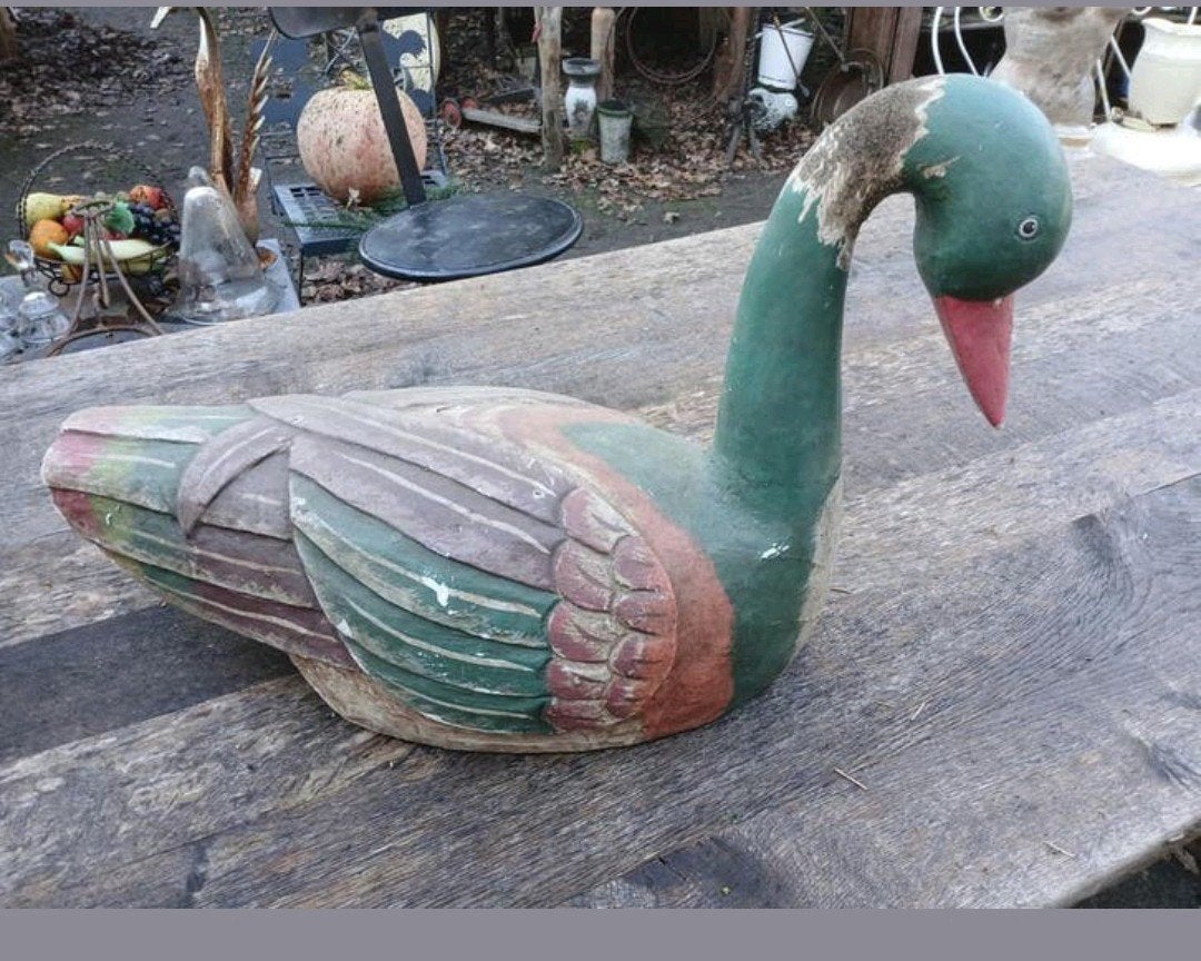 Houten Eendenbeeld Tuin Decoratie - Vintage Stijl, Antiek en Kunst, Ophalen of Verzenden