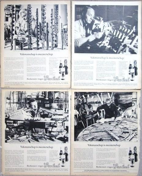 12 vintage advertenties reclames Grolsch bierkenners 1972-73, Ophalen of Verzenden, Gebruikt, Overige typen