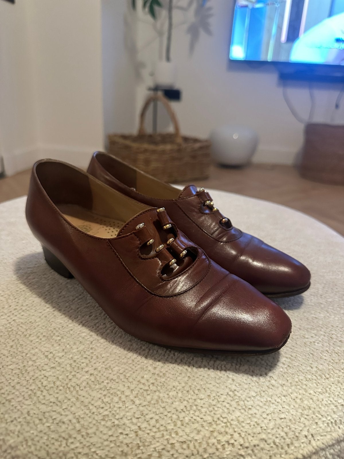 Vintage Floris van Bommel Hakken - Bruin Leer Maat 37, Ophalen of Verzenden, Gedragen, Bruin, Pumps