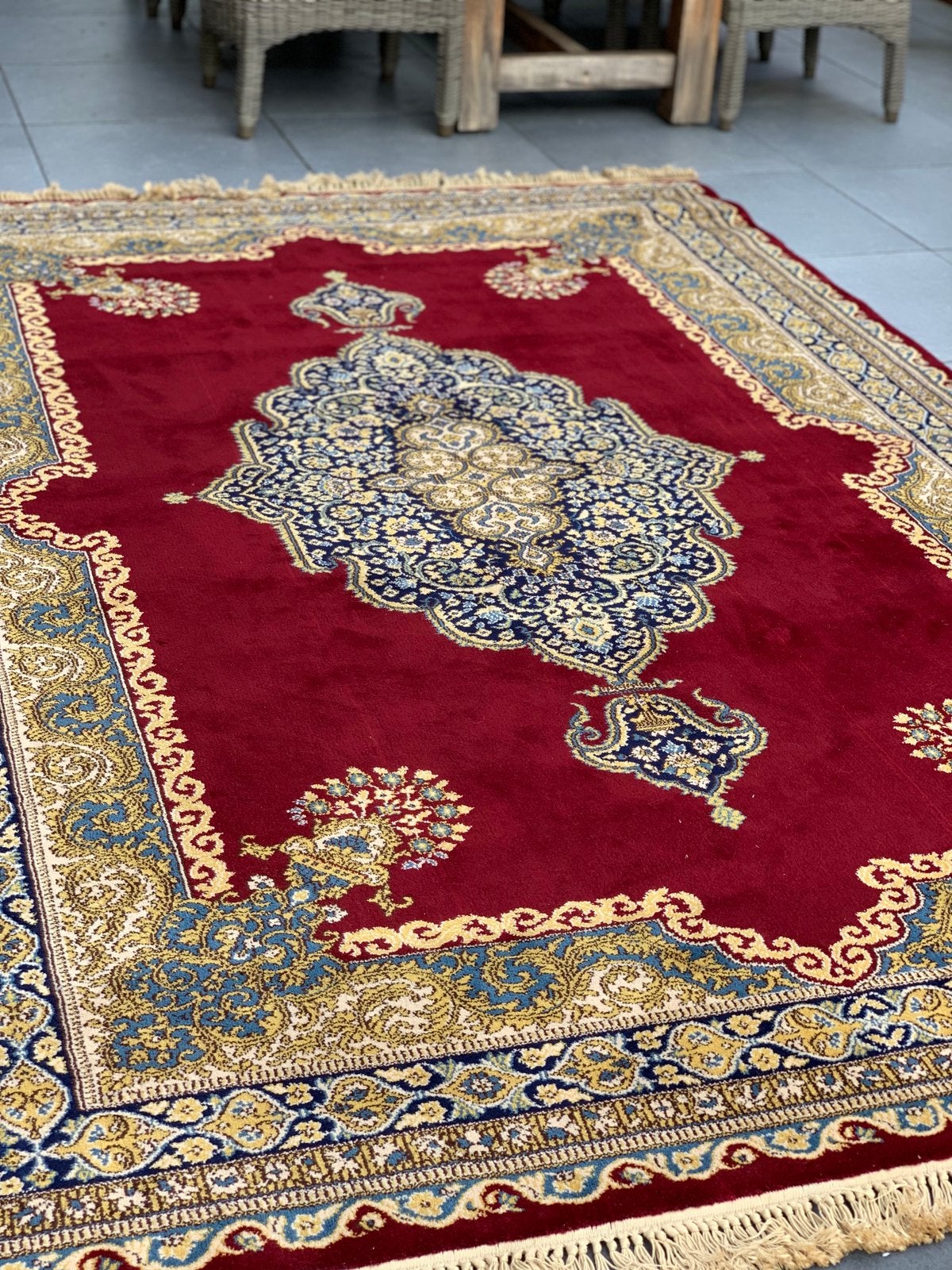 Prachtig Sfeervol Nieuw Vintage Vloerkleed Zuiver Scheerwol, Ophalen, Blauw, 200 cm of meer, Zo goed als nieuw