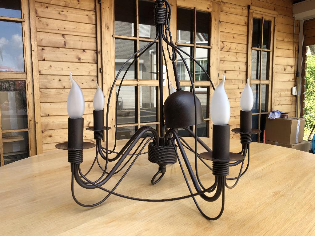 Mooie vintage aluminium hanglamp met kaarslampjes, Ophalen, Gebruikt, Vintage met kaarslampjes, Metaal
