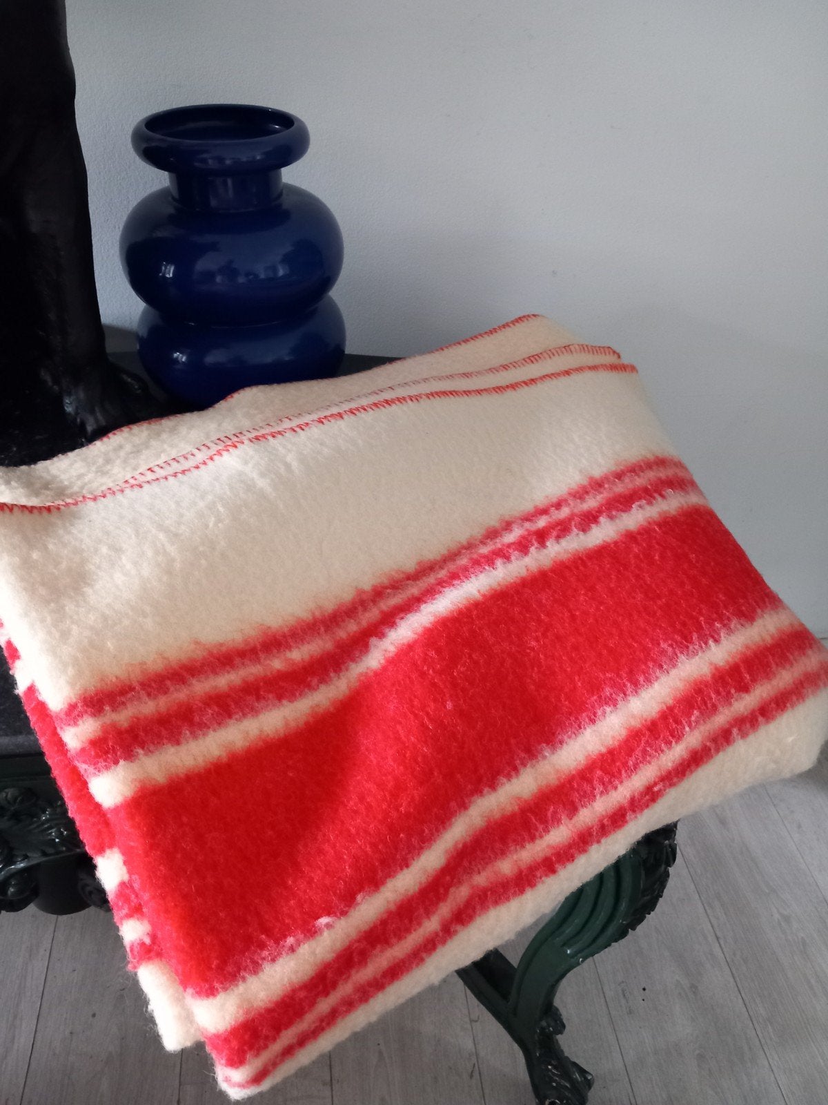 Vintage Koninklijke Marine Wollen Deken - Crème/Rood, Ophalen of Verzenden