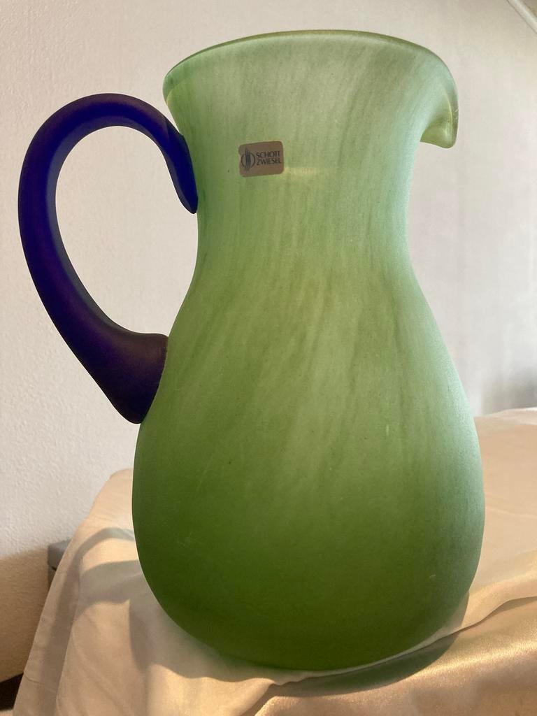 Glazen kan, vintage, Schott Zwiesel, groen en blauw glas, Antiek en Kunst, Ophalen of Verzenden