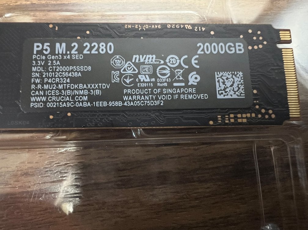 Crucial P5 M.2 NVMe SSD – 2 TB, SSD, Ophalen of Verzenden, Zo goed als nieuw, Crucial