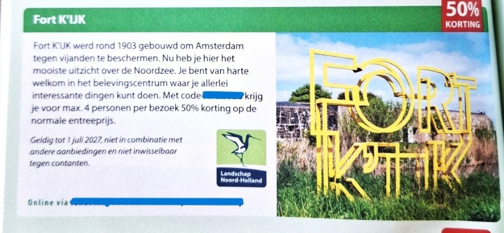 Fort K'IJK 50% kortingslink/code, Drie personen of meer, Kortingskaart