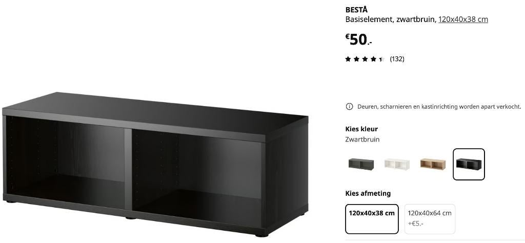 Besta Kast Basis Zwart Bruin + 2 Planken, Ophalen, Gebruikt, Overige materialen, 100 tot 150 cm