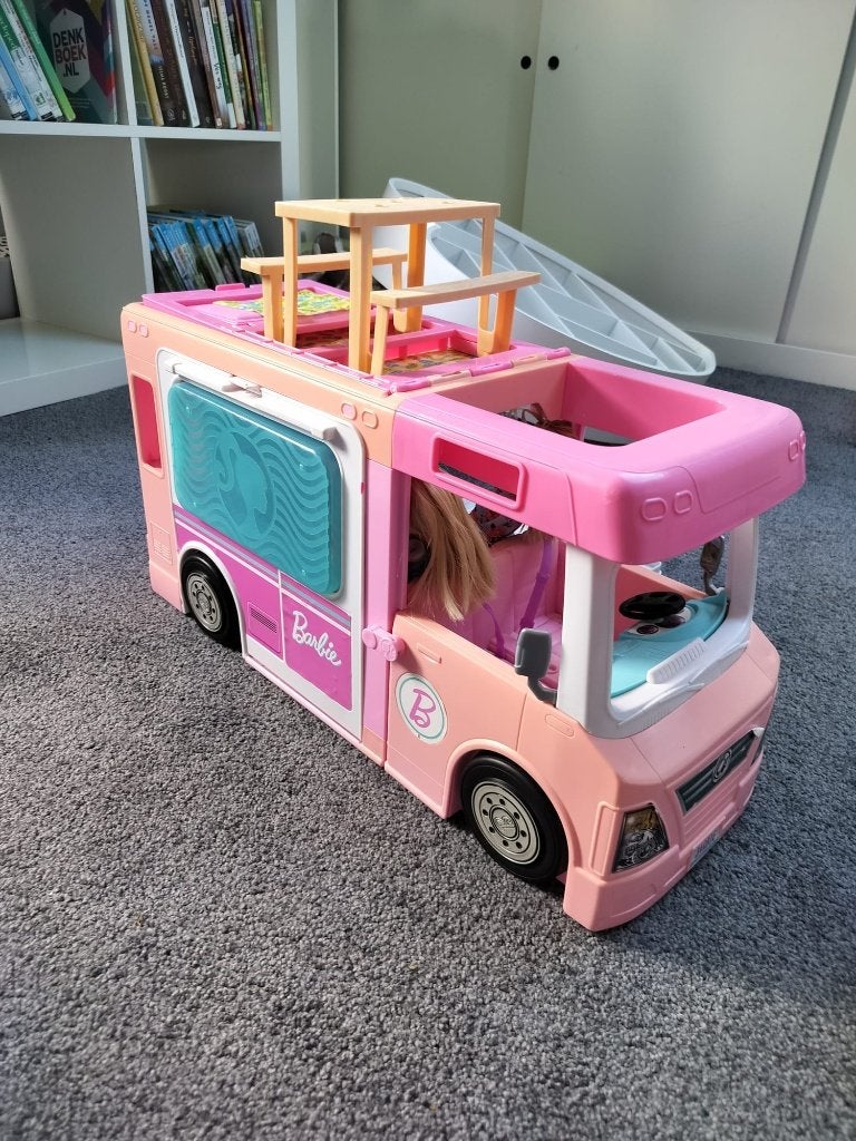 Barbie camper en tent met toebehoren, Ophalen, Gebruikt