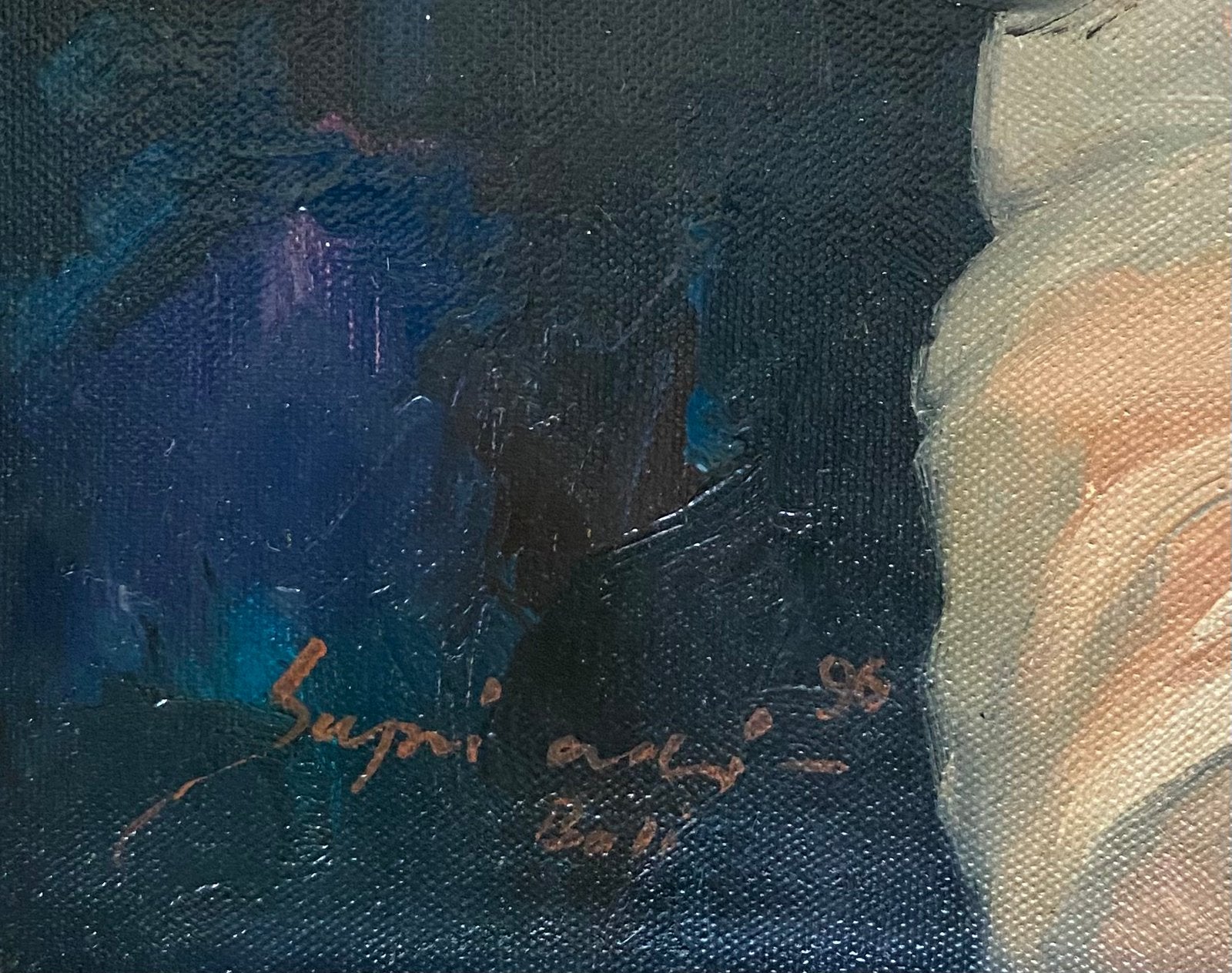 Balinese fluitspeler met jongen., Ophalen, Doek, Portret of Personen, Impressionistisch