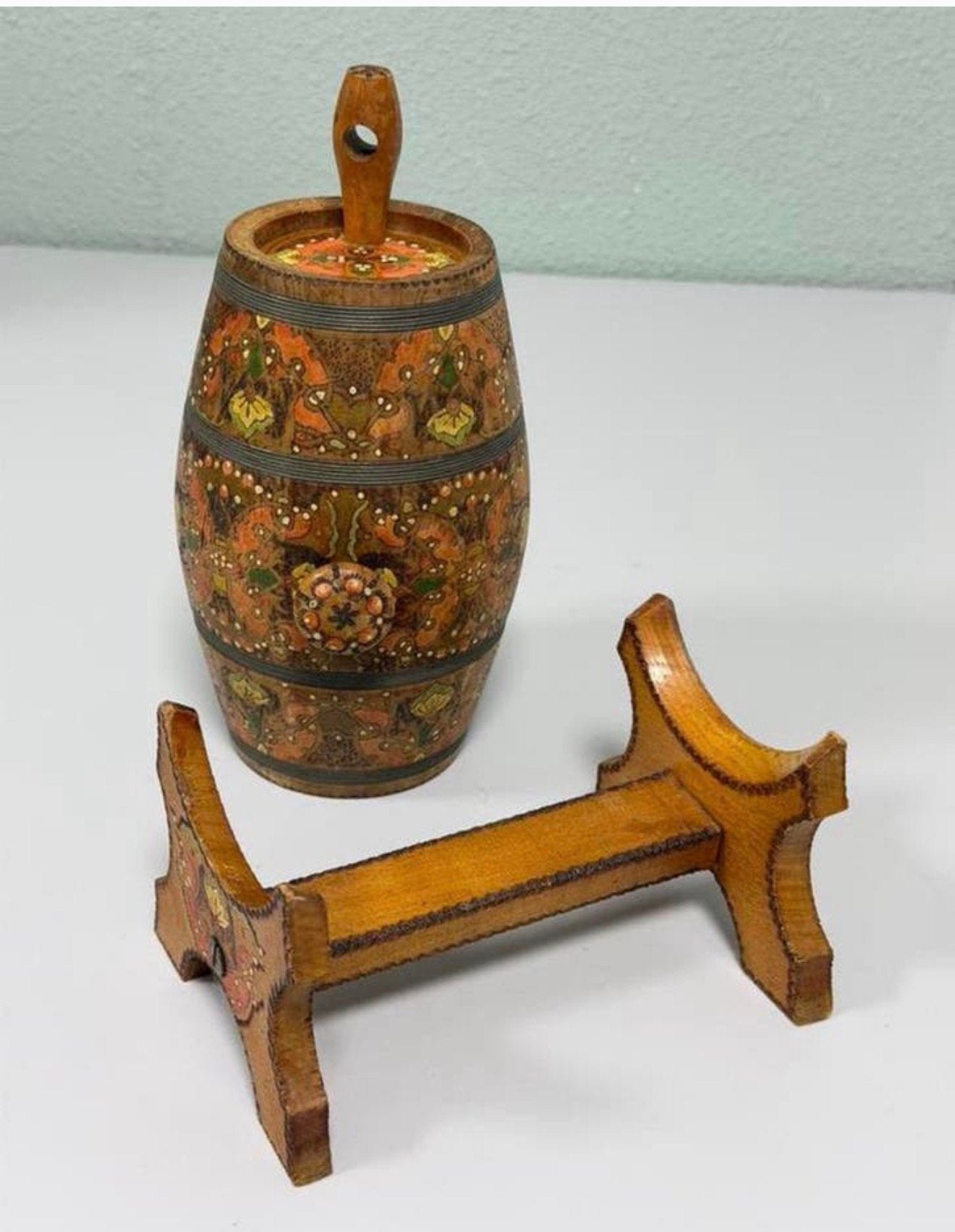 Antieke Houten Boterkarn Karnton Handbeschilderd antiek hout, Ophalen of Verzenden