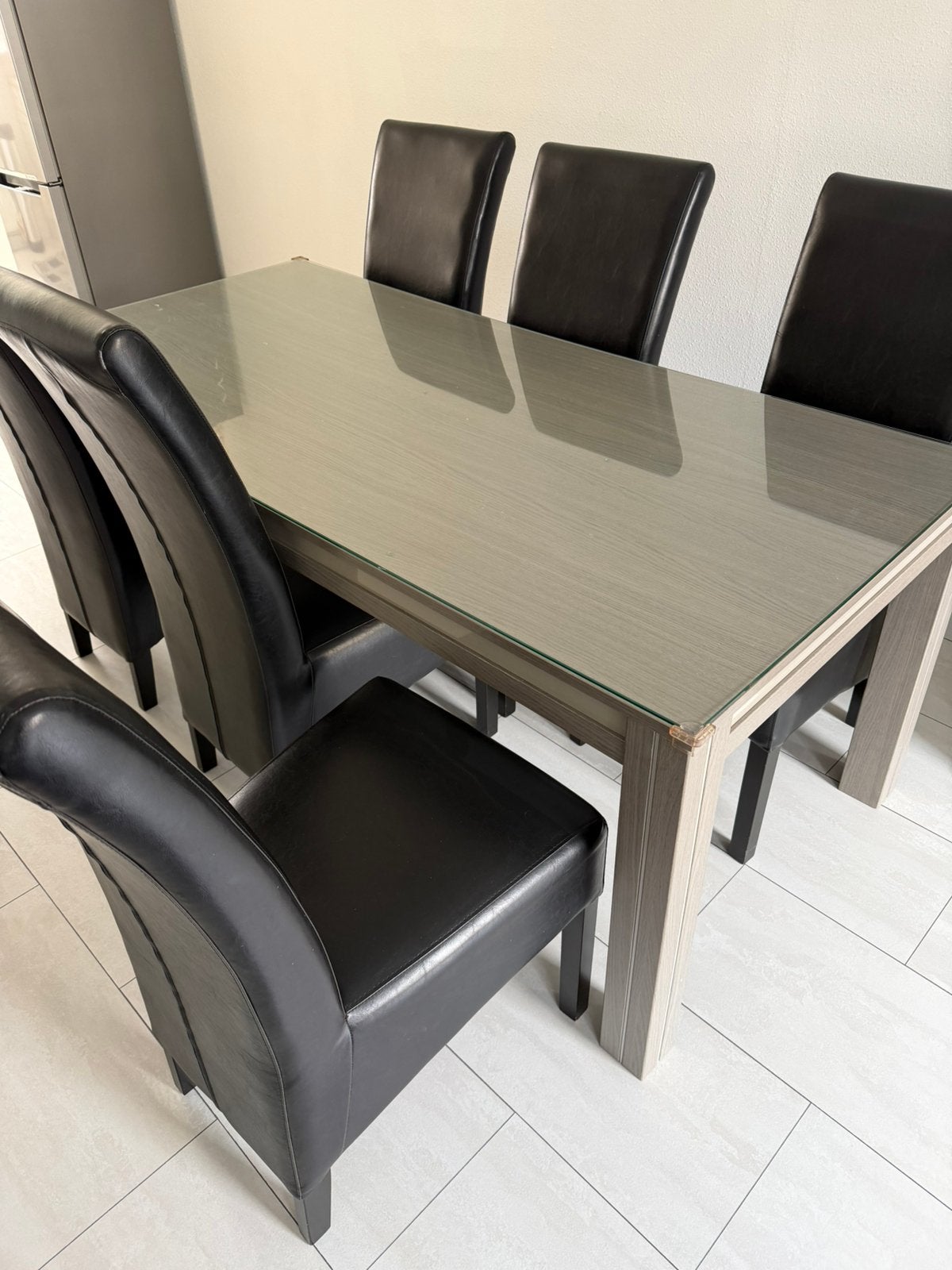 Eettafel met 6 stoelen en glasplaat 5mm, Ophalen, 4 tot 6 stoelen