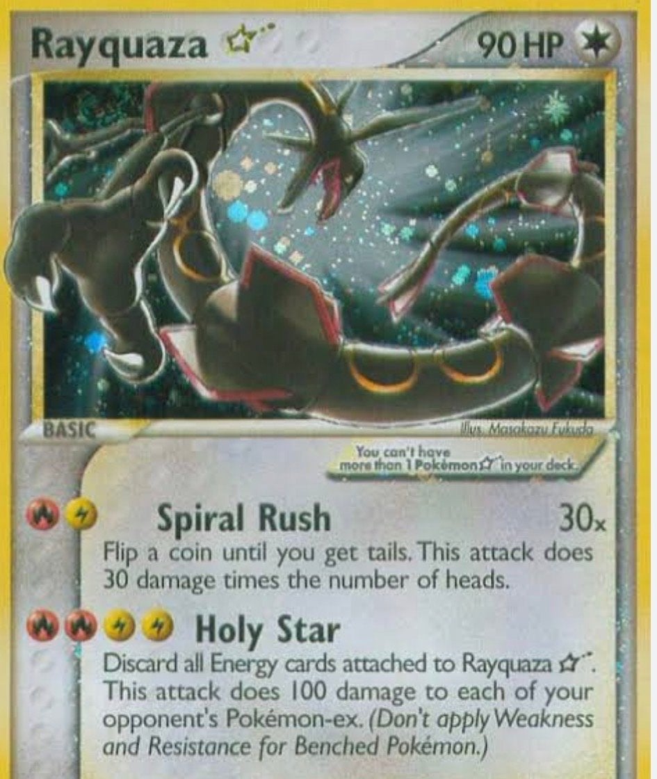 Gezocht: Rayquaza Pokémonkaarten., Ophalen of Verzenden, Zo goed als nieuw, Losse kaart, Foil