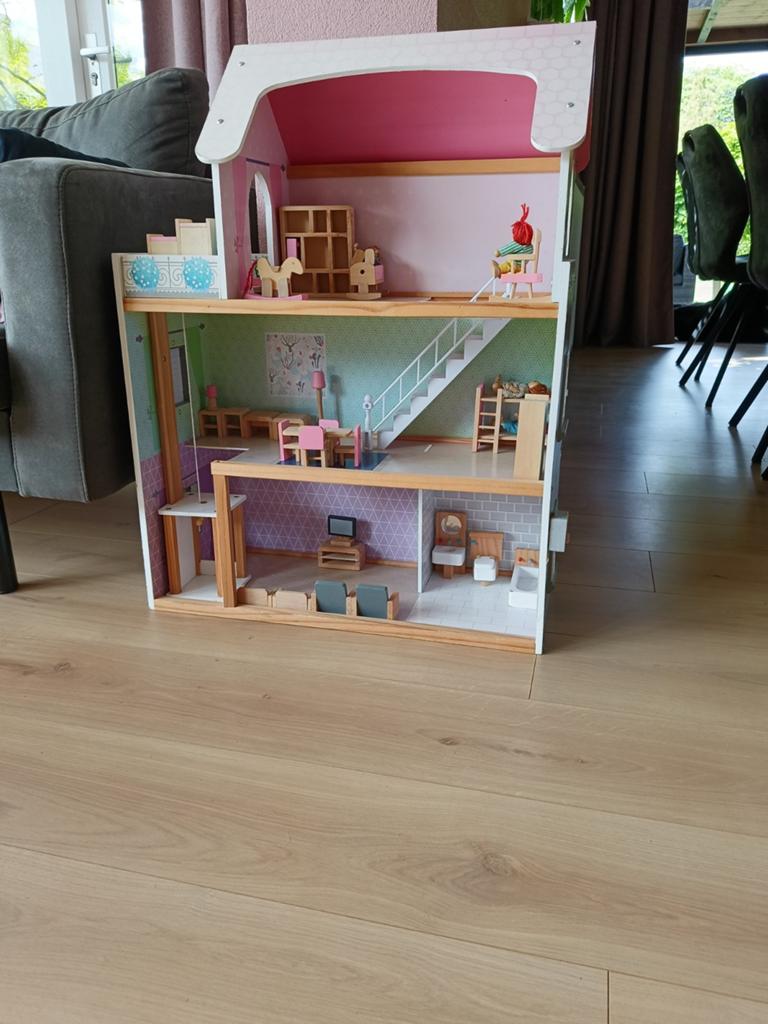 Groot Houten Poppenhuis met Meubels en Accessoires, Ophalen, Gebruikt, Poppenhuis