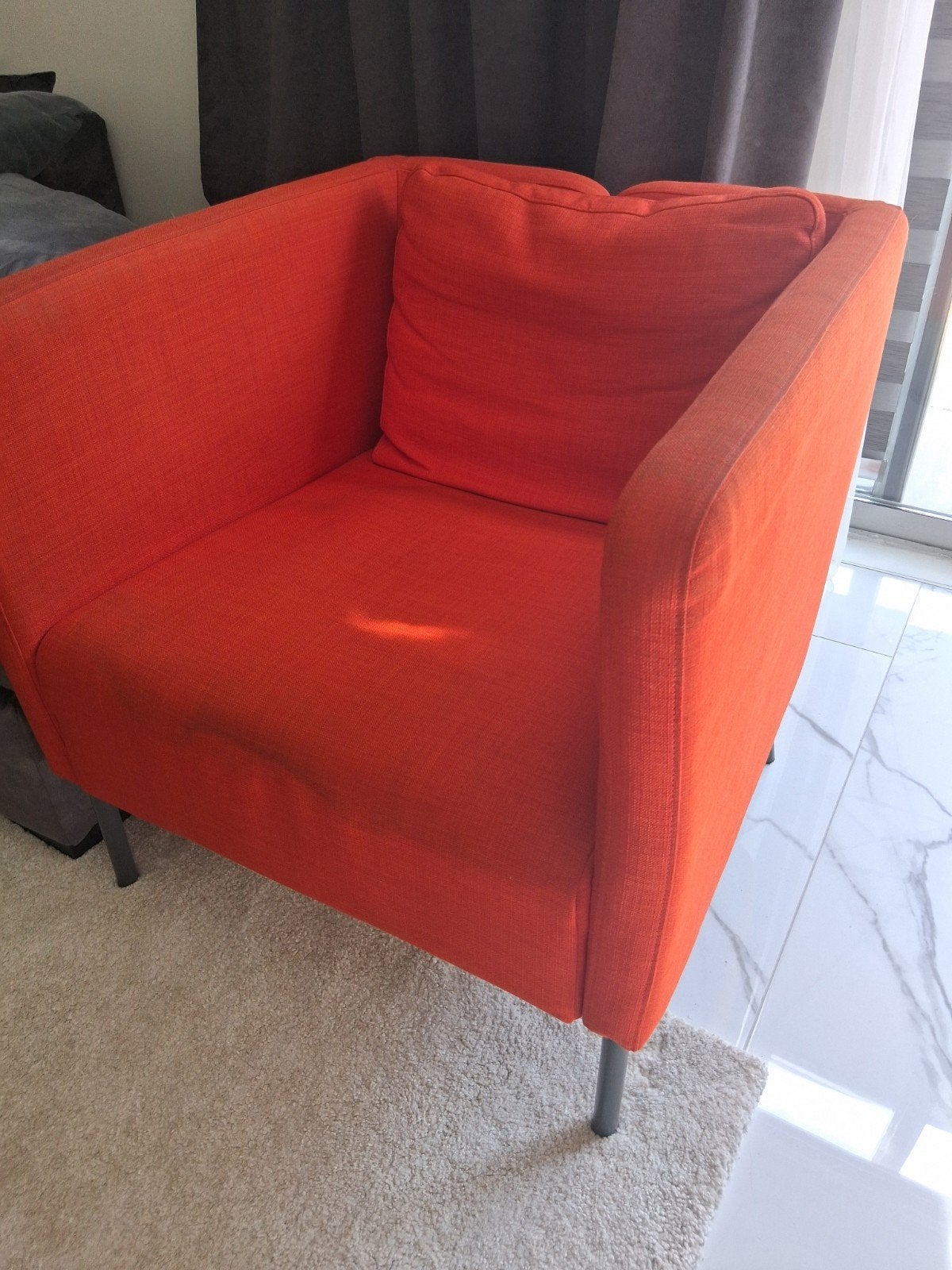 Comfortabele oranje fauteuil (snel weg), 75 tot 100 cm, Ophalen of Verzenden, Zo goed als nieuw, 75 tot 100 cm