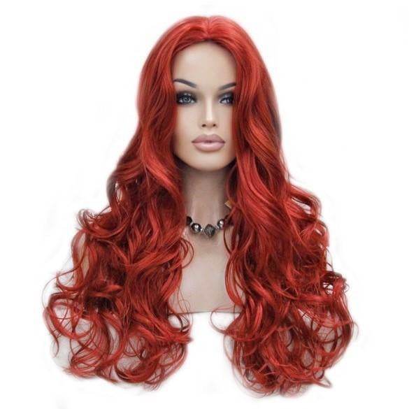 Pruik lang henna rood haar met krullen zonder pony, Verzenden, Nieuw, Pruik of Haarverlenging