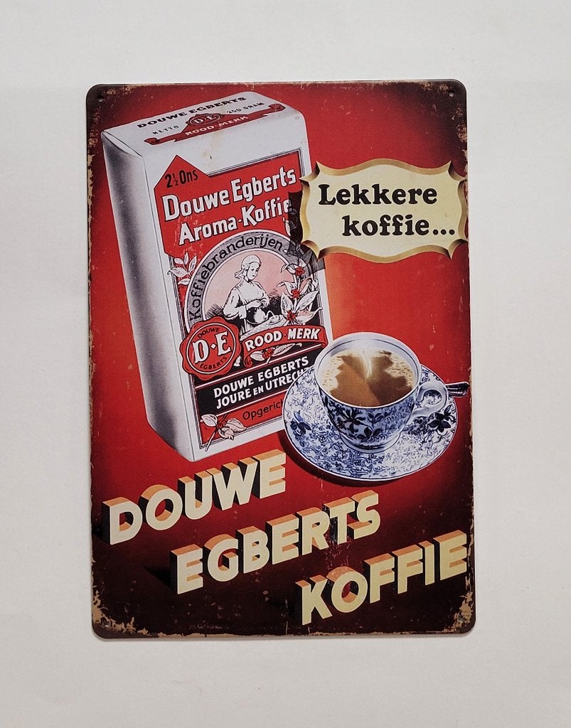 Douwe Egberts koffie reclamebord van metaal wandbord deco, Reclamebord, Info@deconoord.nl, Deco Noord, Nieuw