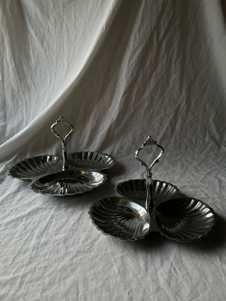 Vintage Franse presentatieschaal, etagère, inox hapjesschaal, Huis en Inrichting, Keuken | Servies, Ophalen, Overige materialen
