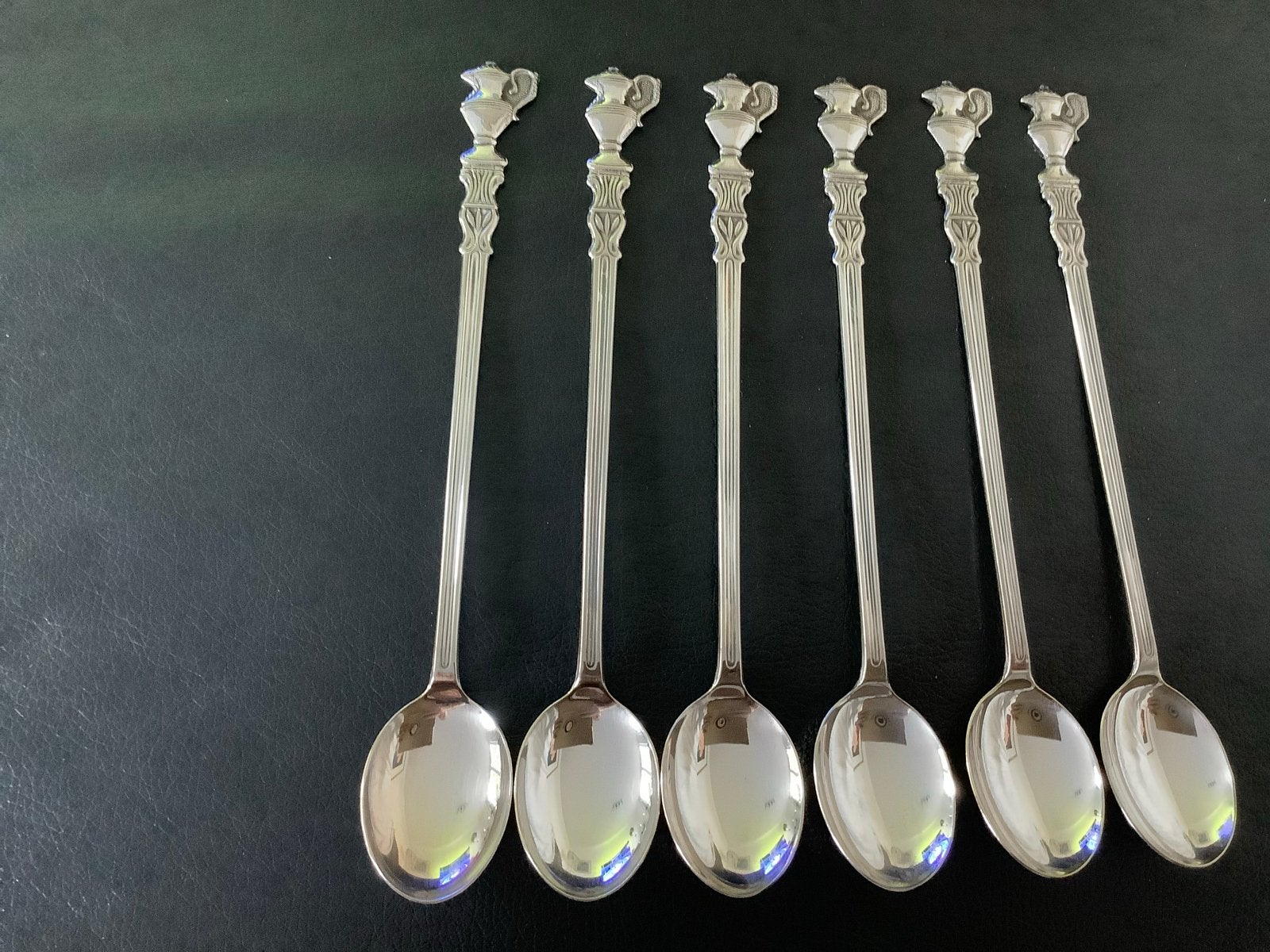 Set van 6 verzilveren theelepels met decoratieve handvatten, Ophalen of Verzenden