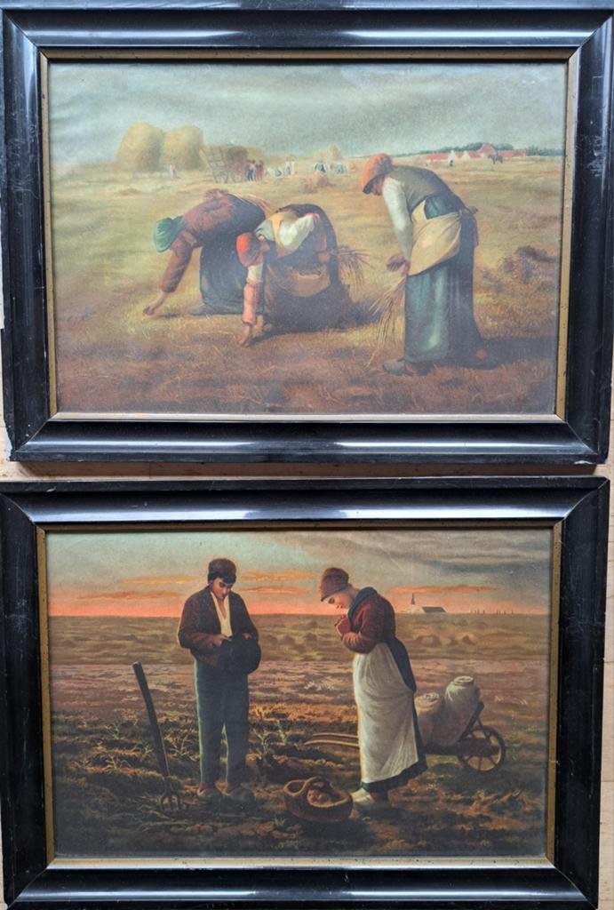 Set van 2 antieke landelijke prenten in lijst, Antiek en Kunst, Kunst | Schilderijen | Klassiek, Ophalen of Verzenden