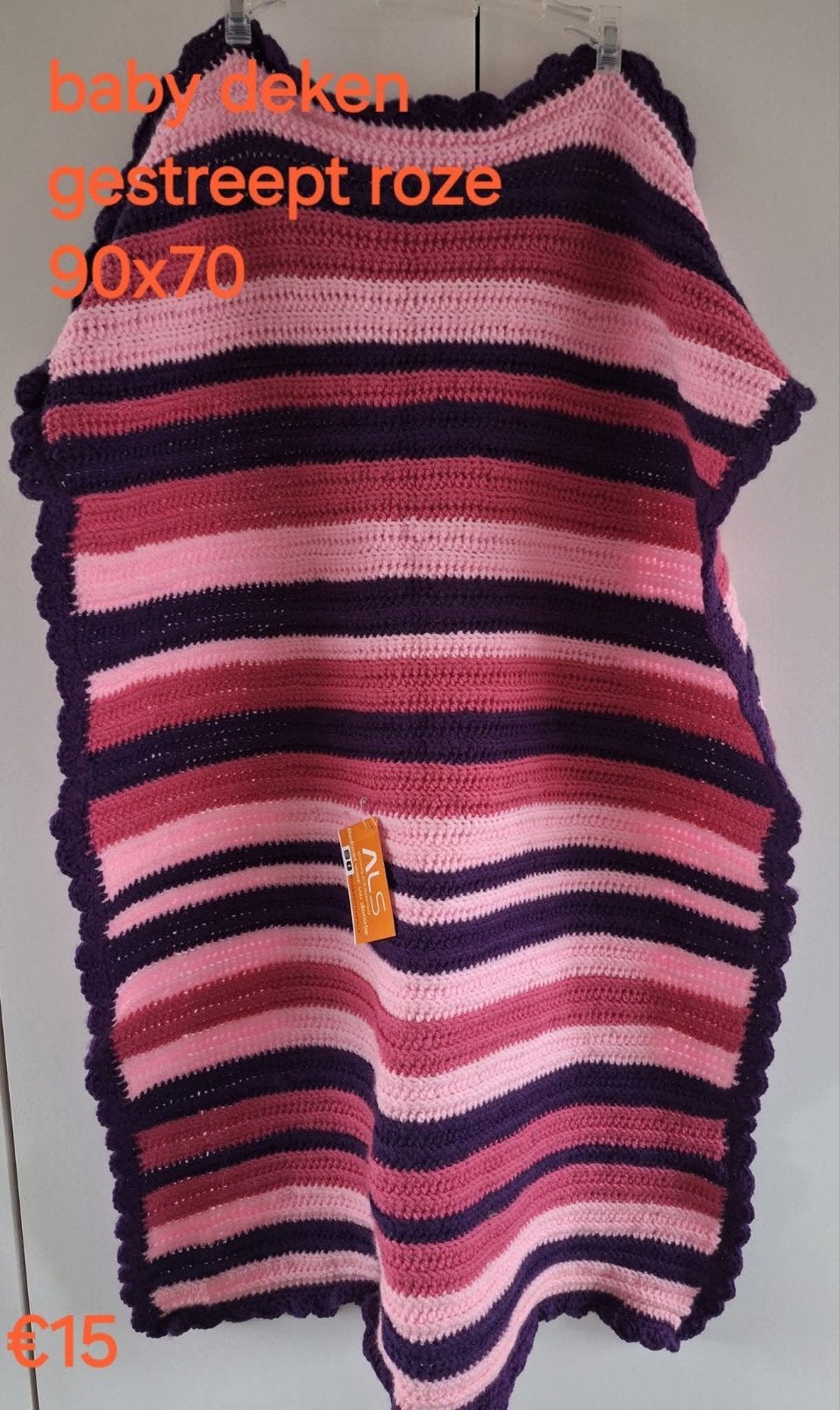 Baby deken gestreept roze 90x70, Ophalen of Verzenden, Nieuw, Roze, Deken