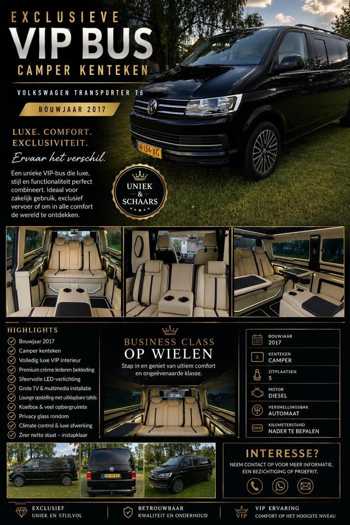 * Unieke Luxe Vip* Volkswagen Transporter T6 Camper 2.0TDI, Caravans en Kamperen, Campers, Particulier, tot en met 2, Buscamper of Camperbus
