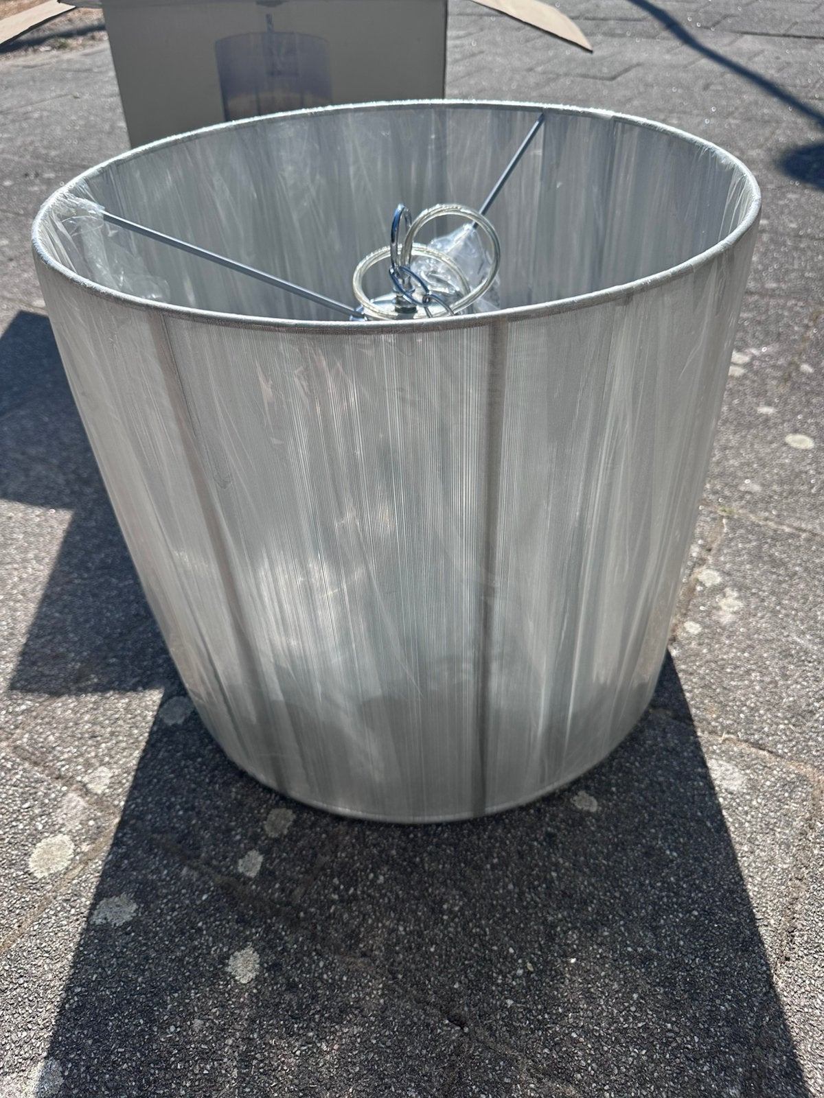 Nieuwe Hanglamp Barocco 3 kroonluchter zilver 45 cm, Rond, Nieuw, Textiel, Zilver