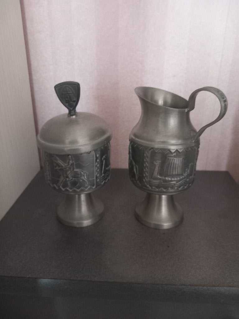 Noors tinnen melkkannetje en suikerpotje, Antiek en Kunst, Ophalen of Verzenden