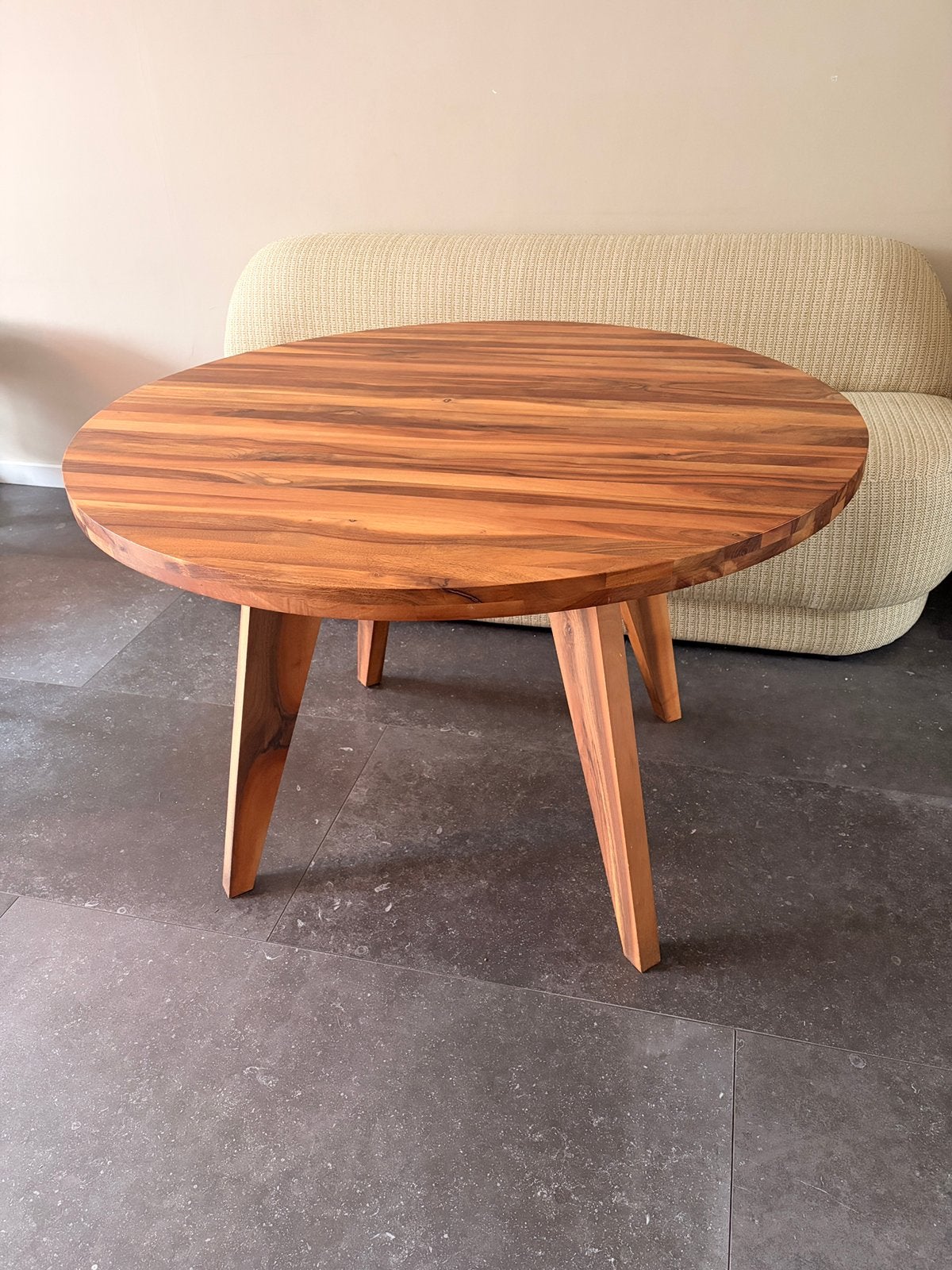 Eettafel rond botenhout 114cm, Huis en Inrichting, Ophalen, Rond, Zo goed als nieuw, Vier personen