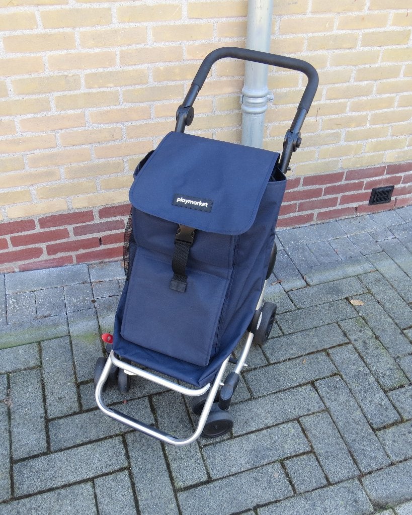 Playmarket boodschappentrolley met 4 wielen, Sieraden, Tassen en Uiterlijk, Ophalen, 30 cm of meer, Blauw, Zo goed als nieuw