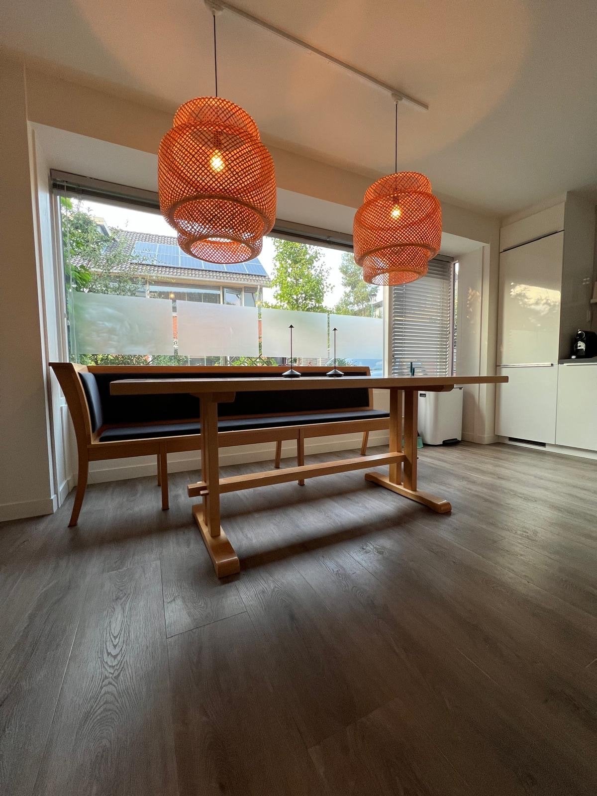 Beukenhouten eettafel (6p+) met bijpassende bank - moet weg!, Ophalen, Eikenhout, 200 cm of meer, 50 tot 100 cm