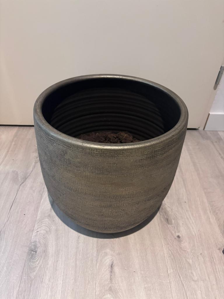 Luxe Keramische Bloempot Goud / Brons - H37 x D35 cm - XL, Tuin en Terras, Bloempotten, Ophalen of Verzenden, Zo goed als nieuw