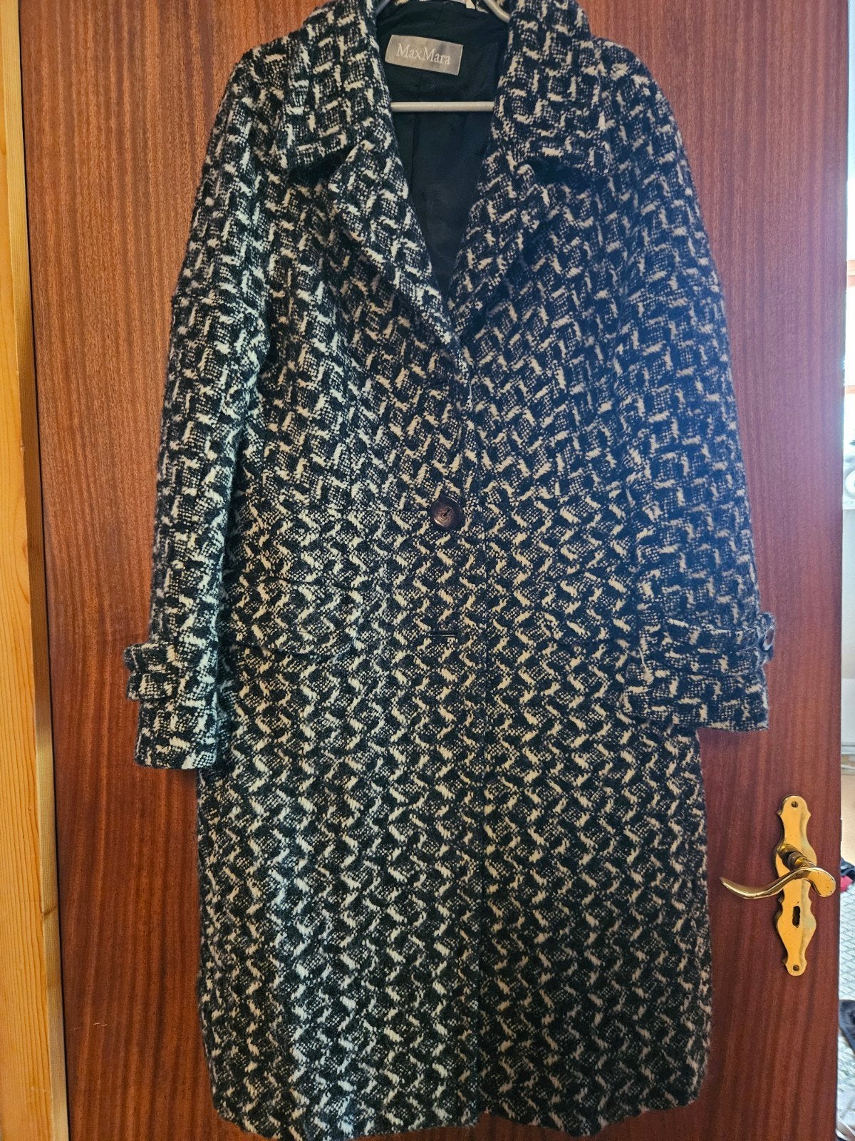 max mara jas, creme/zwart 42, Zwart, Ophalen of Verzenden, Gedragen, Maat 42/44 (L)