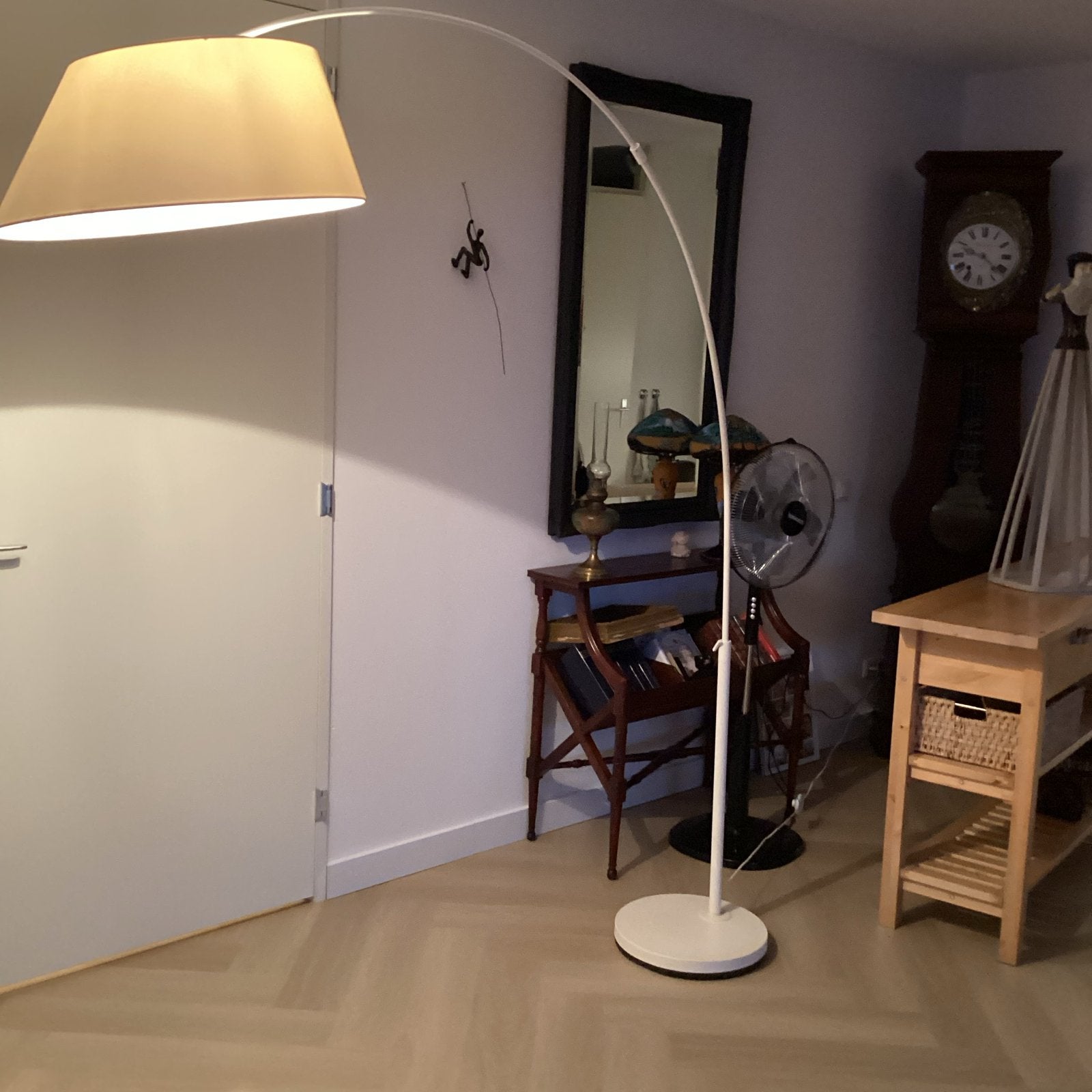 Grote staande schemerlamp met lichte kap en dimmer, Ophalen, Gebruikt, Metaal, 200 cm of meer