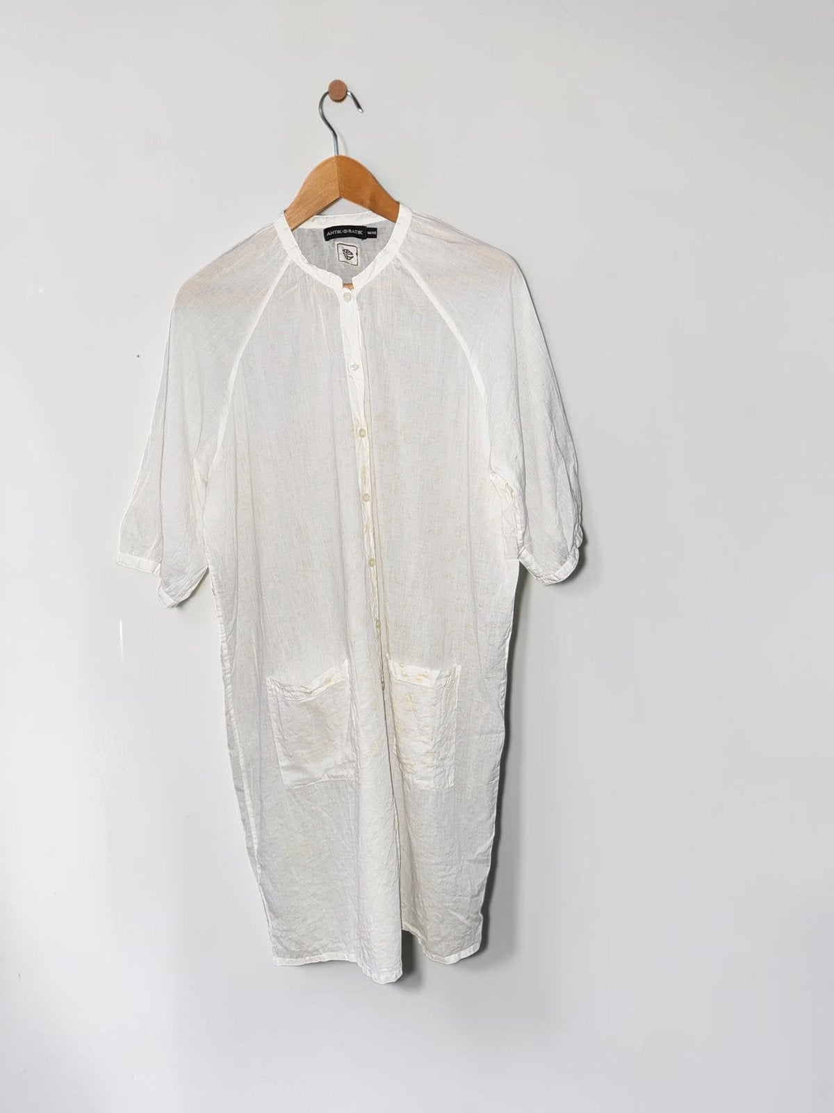 Antik Batik wit beige jurk blouse lang S small 36, Wit, Ophalen of Verzenden, Zo goed als nieuw, Maat 36 (S)