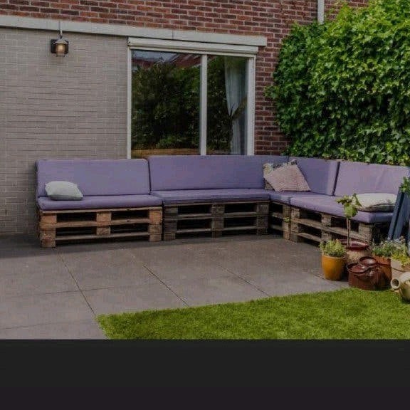 pallet bank met lila kussens, Tuin en Terras, Ophalen of Verzenden, Hout