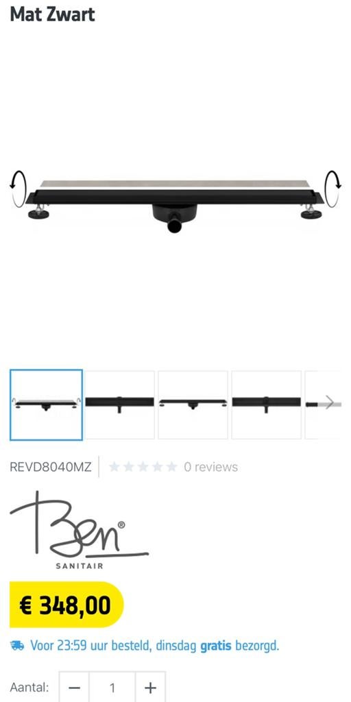 Nieuwe Ben Sanitair drain 80cm mat zwart, Doe-het-zelf en Verbouw, Sanitair, Ophalen of Verzenden, Nieuw, Douche