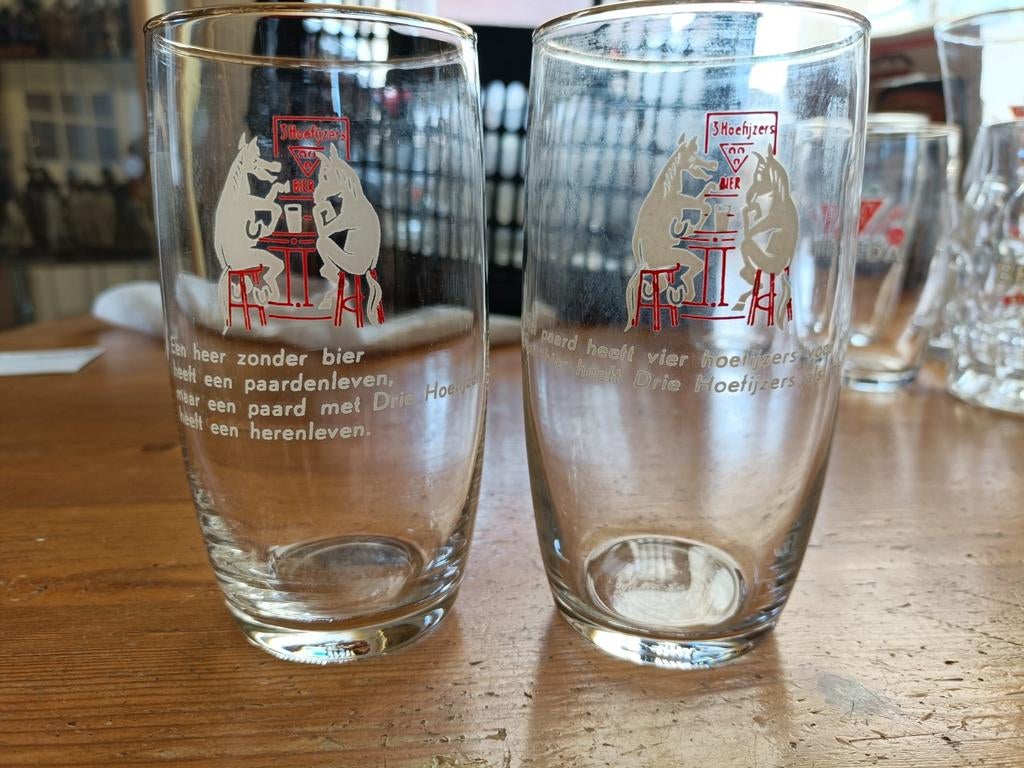 2 Exclusieve Drie Hoefijzers Bierglazen, Ophalen of Verzenden
