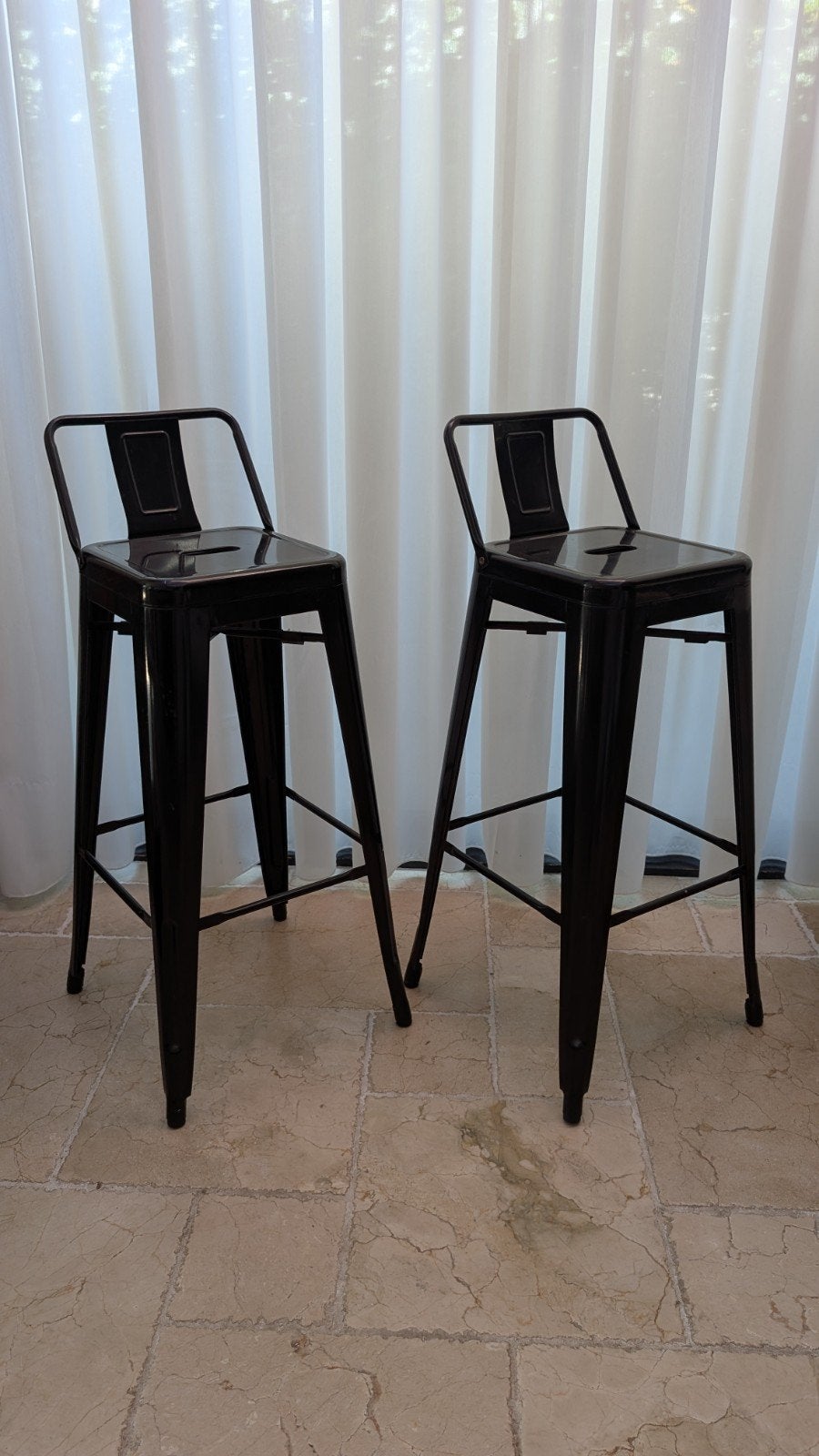 barkrukken 2 stuks Tolix met rugleuning, 2 krukken, Ophalen, 60 tot 90 cm