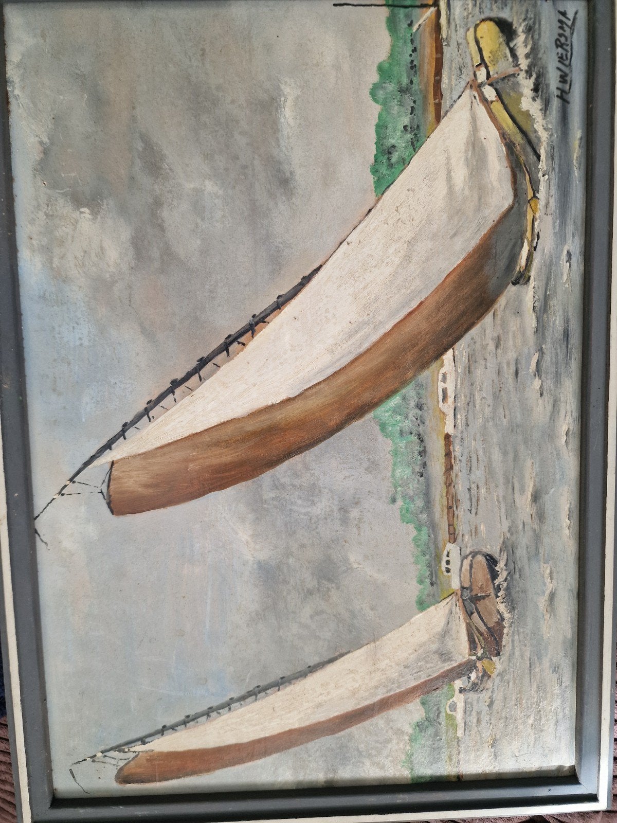 H. Wiersma: Olieverfschilderij van zeilboten op het water, g, Ophalen, Impressionistisch, Handgeschilderd, Olieverf