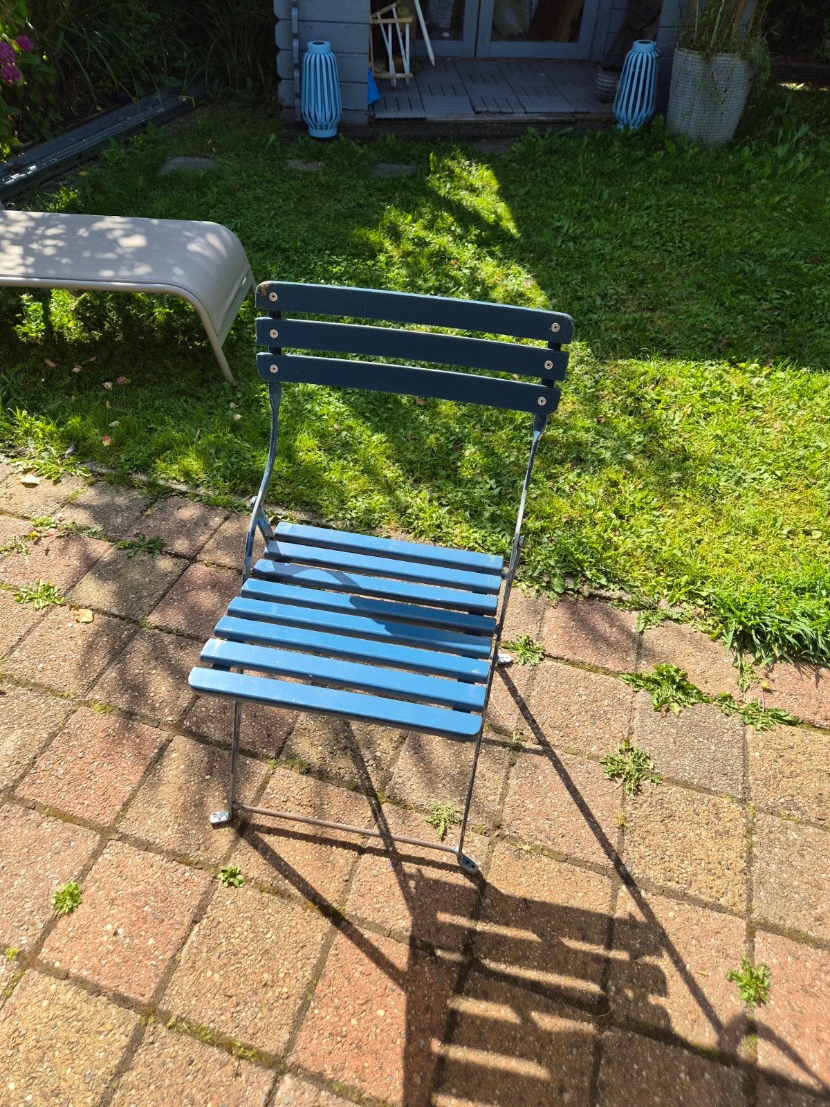 4 Elefant Bistro Tuinstoelen Blauw - Stalen Frame Houten Zi, Ophalen, Gebruikt, Metaal, Inklapbaar