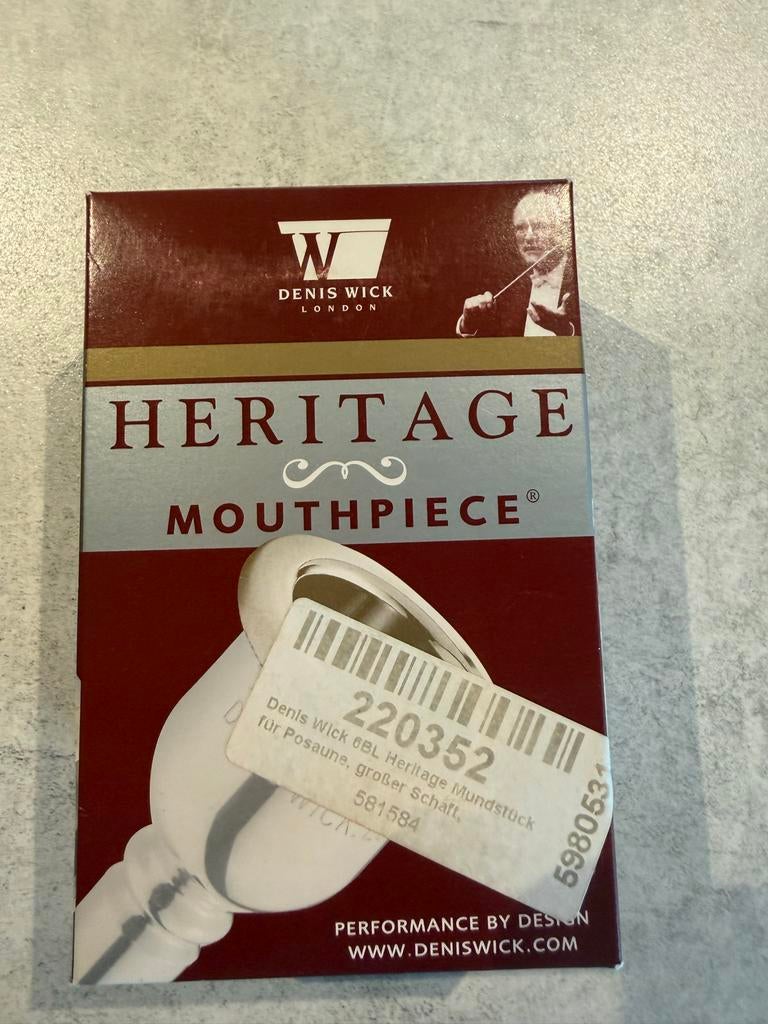 Dennis Wick Heritage 6BL Trombone Mondstuk Grote Boring, Muziek en Instrumenten, Ophalen of Verzenden, Zo goed als nieuw, Overige typen