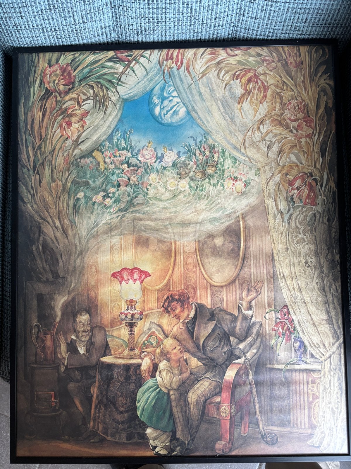 Ingelijste poster fantasy Ida’s bloemen van H.A.Andersen, Doek, Portret of Personen, Ophalen of Verzenden, Olieverf