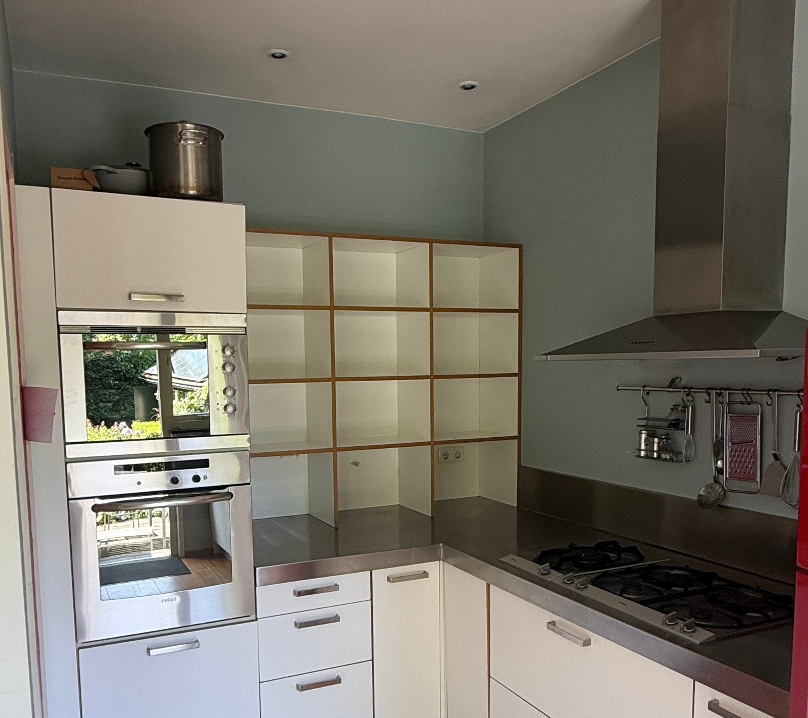 Keuken : rvs blad 5 pit gaggenau, rvs met dubbele spoelbak,, Ophalen, Wit, Hoekkeuken, Zo goed als nieuw