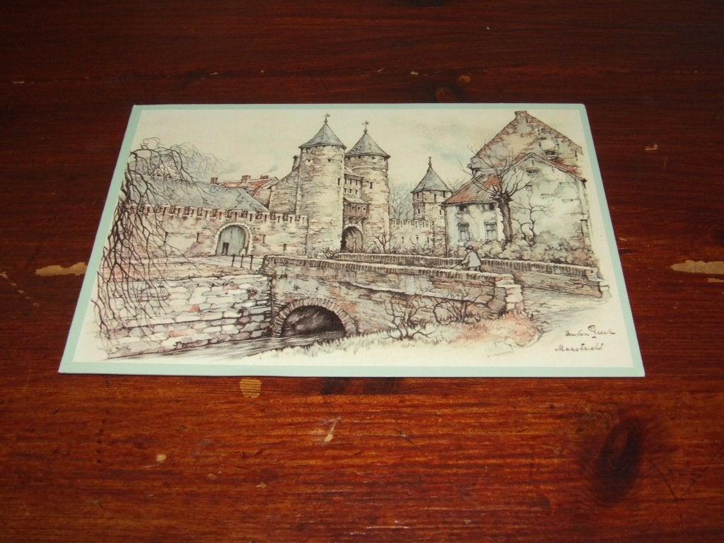 160- Anton Pieck kaart - Maastricht, Kasteel met brug, 1960 tot 1980, Gebruikt, Verzenden, Gebouw